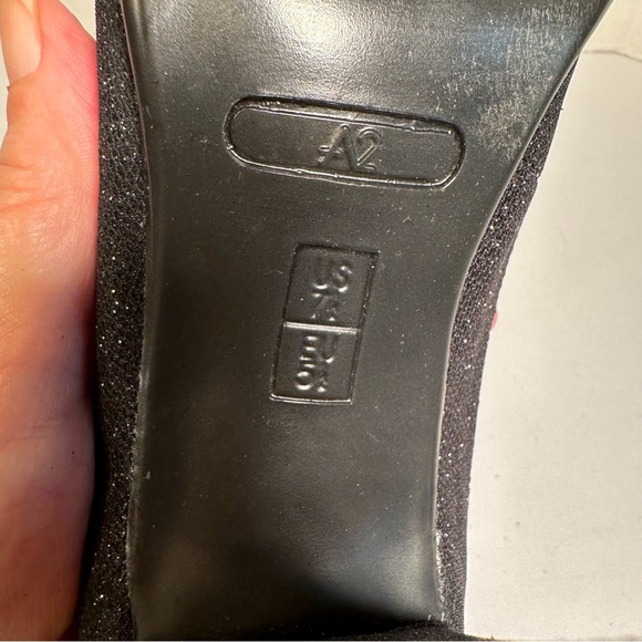 AA2 by Aerosoles Black Glitter Heels Sz 7.5 Womens Sparkle Dress Open Toe Slip-O - Picture 8 of 9